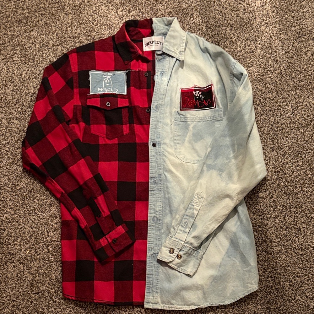 Red and Light Blue Men's Shirt